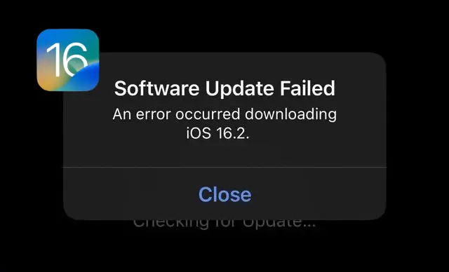 Software Update Failed An Error Occured Downloading iOS 16.2