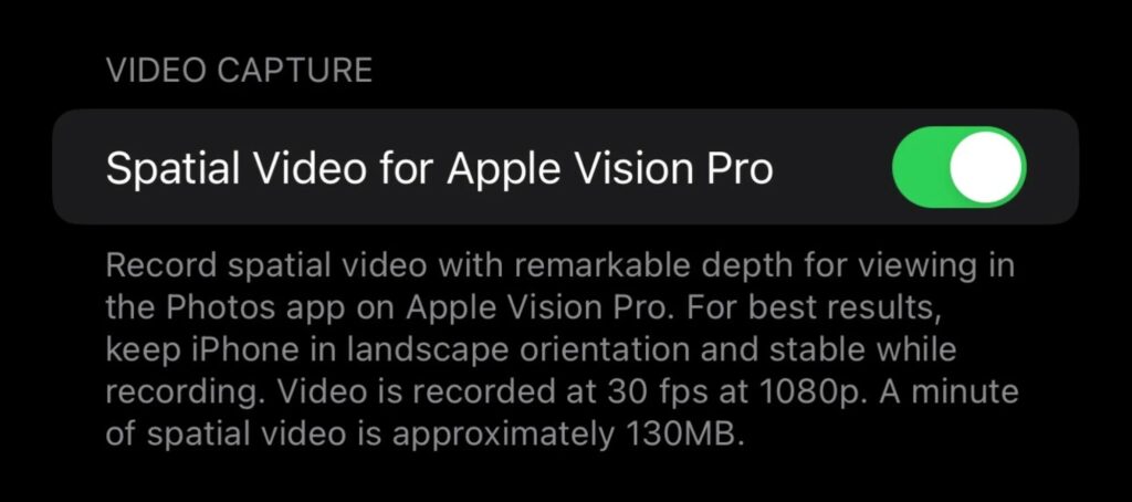 Camera Spatial video in iOS 17.2